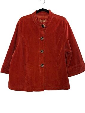 LAL Live a Little Vintage Womens Rust Corduroy A Line Button-Front Jacket sz 1X